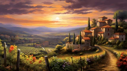 Tischdecke Panoramic view of Tuscany in Italy at sunset. © Iman