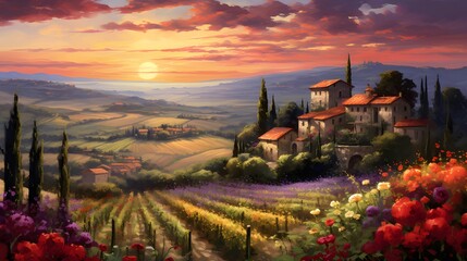 Landscape of Tuscany in Italy - panoramic view