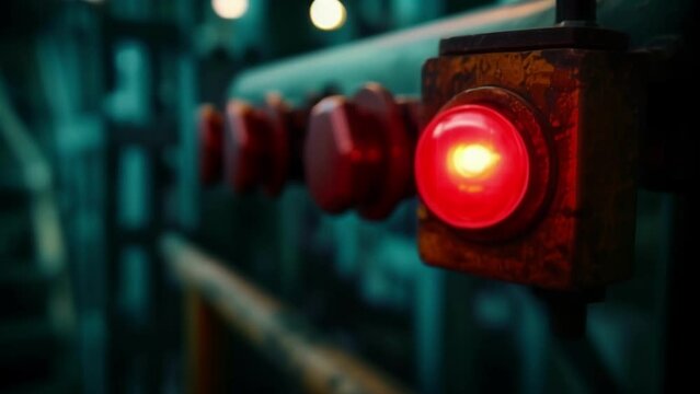 A closeup of a flashing indicator light on a machine indicating that it has entered a critical state and requires immediate attention from factory personnel.