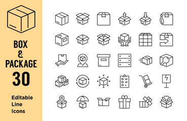 Boxes and Package thin line icons. for logistic, shipping, delivery.  Editable vector stroke. vector illustration.