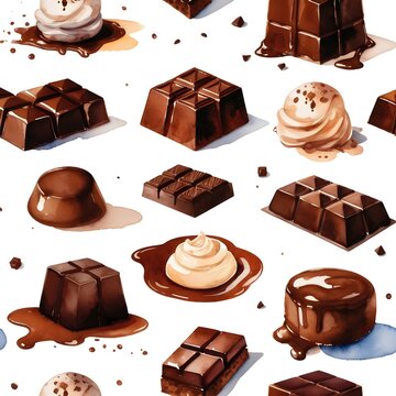 Seamless pattern with chocolate candies. Hand drawn watercolor illustration