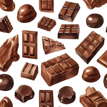 Seamless pattern with chocolate candies on white background.