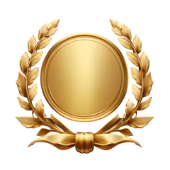 Fotobehang gold circles medal award with ribbon banner © Phanumat