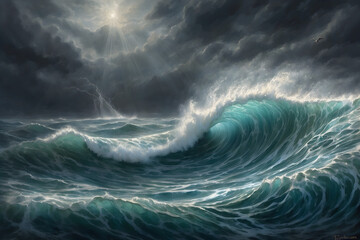 Obraz na płótnie Canvas A scene of a stormy sea with rain clouds