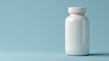 Bottle mockup featuring a blue backdrop with a container for pill capsules.