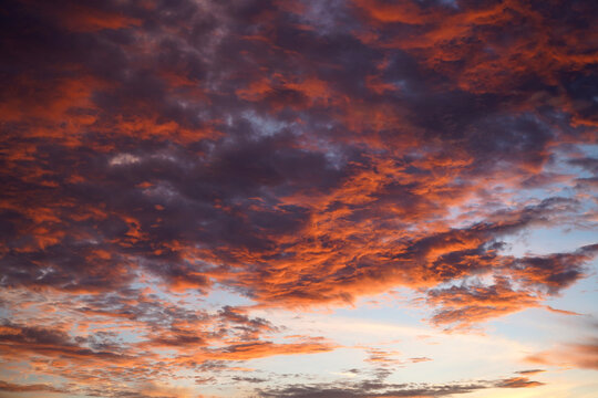 Closeup of the seaside sunset encountered on the road, colorful sky