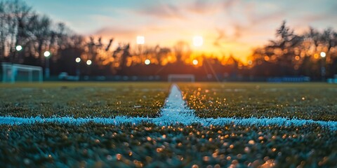 Dusk stadium arena football pitch blurred backdrop.