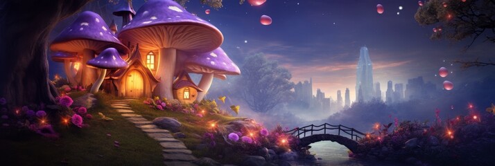 Fairytale Magic Mushroom House in the Forest - obrazy, fototapety, plakaty