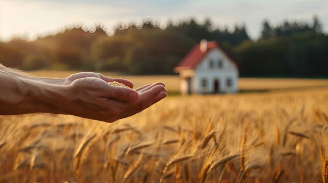 house in a farmer's hands, generative Ai
