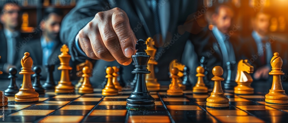 Wall mural Business strategy planning concept, business organize strategy brainstorm chess board game, Checkmate business management, leadership success, team leader, teamwork