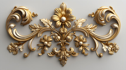 Floral Ornament Covered With Gold Paint.  Illustration On The Theme Of Architecture, Decor And Interior. Generative AI	
