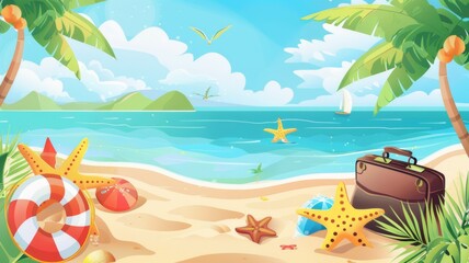 A web banner promoting summer holidays and vacation, featuring sunny beaches, relaxation, and adventure.