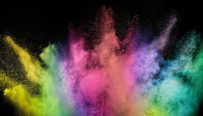 Abstract art colored powder on black background.