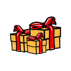 GOLD COLOUR CHINA GIFT BOX WITH RED RIBBON VECTOR ILLUSTRATION