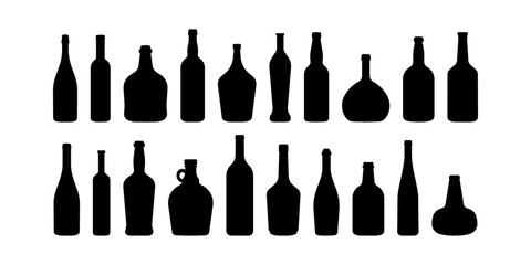 Wine bottle silhouette vector isolated on white background.
