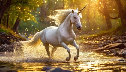 Obraz na płótnie Canvas The golden unicorn, fantasy horse