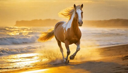 chincoteague pony galloping on the beach