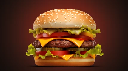 Fotobehang hamburger on black background © Aqsa