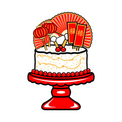 sweet buttercream cake chinese new year vector graphic illustration,
translation : wealth or good fortune, good luck wealth and long life for celebration