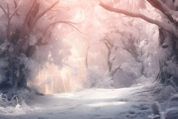 Enchanted Winter Forest: A dreamy winter forest scene with snow-covered trees and soft, diffused light.

