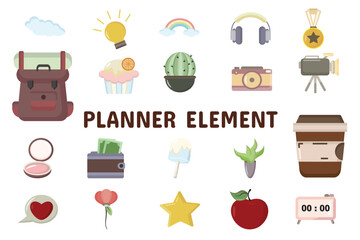 Planner Element Flat Vector Illustration Icon Sticker Set Design Materials