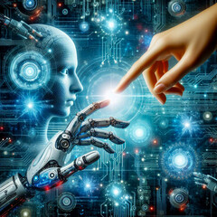 Digital Touchpoint: Hand Reaches Toward Artificial Intelligence, Initiating a Moment of Connection and Understanding.