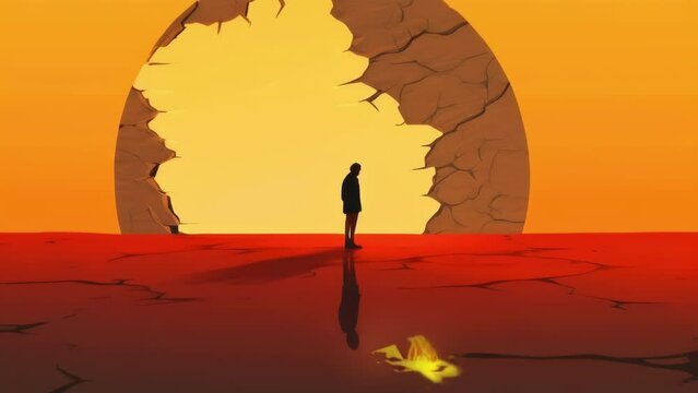 A person holding a cracked distorted mirror unable to clearly see their reflection. Psychology art concept. .