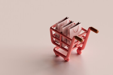 shopping cart full of pink bags