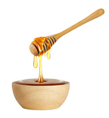 Honey dipper isolated, Organic product from the nature for healthy with traditional style, PNG transparency