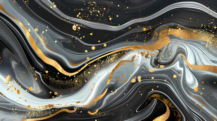 Liquid texture with marble pattern white, black and gold colour	