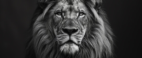 black and white portrait of lion, AI generated