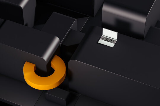 A black geometric Abstract background with a laptop