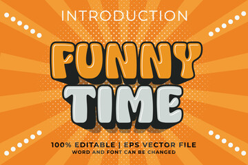 Editable 3D text effect - Funny Time 3D Cartoon Template Style Premium Vector illustration EPS 10