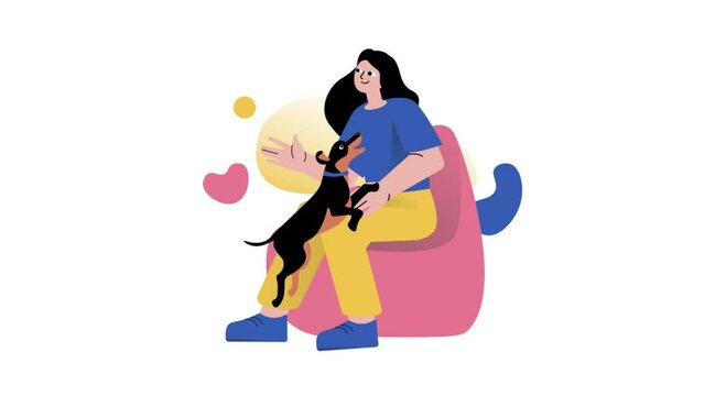 woman is sitting with a dog