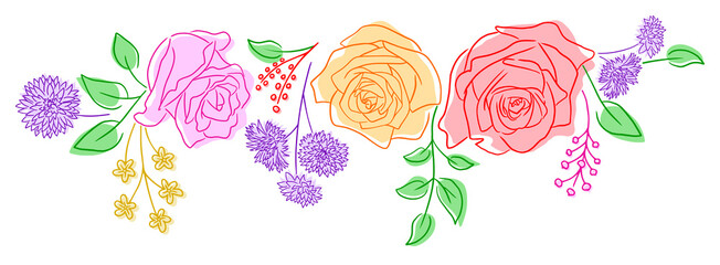 Beautiful bouquet of roses. Illustration for greeting card, wedding invitation and other holiday background.