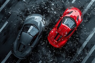 Two Red Sports Cars Parked in a Parking Lot. Generative AI