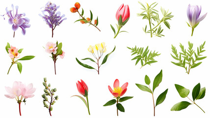 Fototapeta na wymiar A set of icons of different varieties of wildflowers on a white background