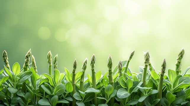 Spring asparagus shoots on a green background close-up, background image with a copy space