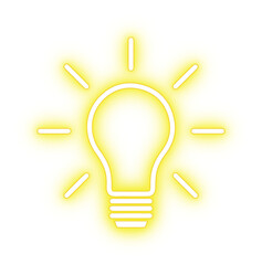 neon light bulb icon in yellow color on transparent background