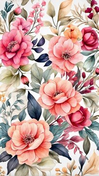 floral art background, Botanical watercolor hand drawn flowers