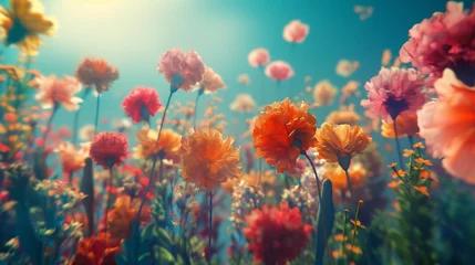 Fotobehang An HD capture of a surreal digital garden with vibrant abstract flowers, offering a visually stunning and minimalistic background. © Annu's Images