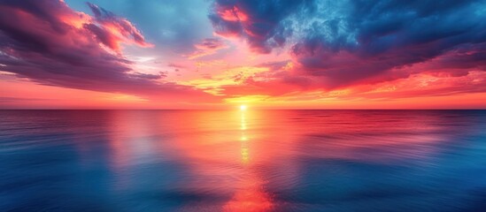 Naklejka na ściany i meble Dramatic Colored Sunset Sky over the Sea
