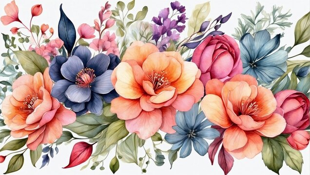 floral art background, Botanical watercolor hand drawn flowers