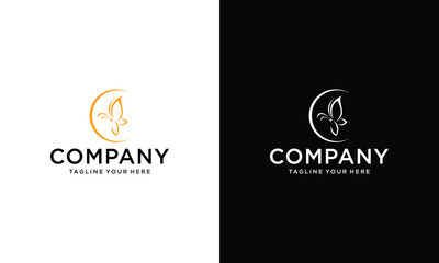 Butterfly logo. Luxury line logotype design on a black and white background.
