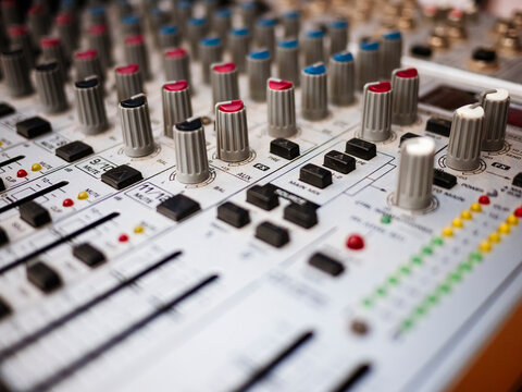 Old sound mixer desk with dials