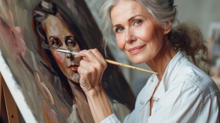 Joyful Expression: A Middle-Aged Woman's Passion for Art_Generative AI