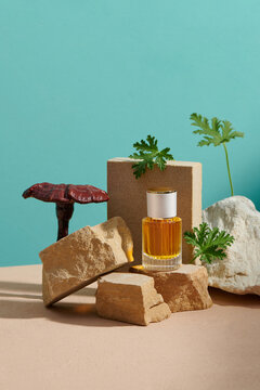 A bottle of cosmetic liquid, hyaluronic acid or serum for natural