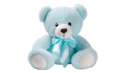 Blue teddy bear isolated on transparent background.