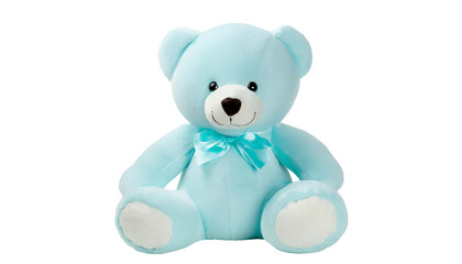 Blue teddy bear isolated on transparent background.