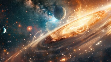 A celestial event with planets aligning in a mesmerizing cosmic dance